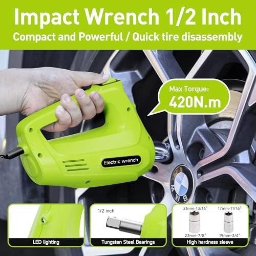 Simtamy Electric Car Jack Kit 5T 12V Hydraulic Tire Jack with Double Cylinder Air Pump & LCD Touch Screen & Impact Wrench Portable Car Lift for Tire Changes and Roadside Emergencies - 5