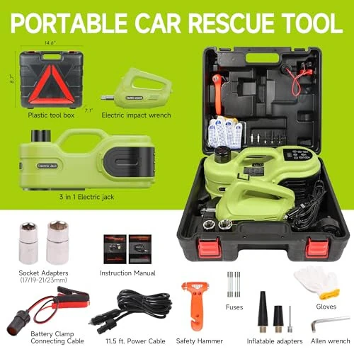 Simtamy Electric Car Jack Kit 5T 12V Hydraulic Tire Jack with Double Cylinder Air Pump & LCD Touch Screen & Impact Wrench Portable Car Lift for Tire Changes and Roadside Emergencies - 7