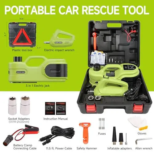 Simtamy Electric Car Jack Kit 5T 12V Hydraulic Tire Jack with Double Cylinder Air Pump & LCD Touch Screen & Impact Wrench Portable Car Lift for Tire Changes and Roadside Emergencies - 7