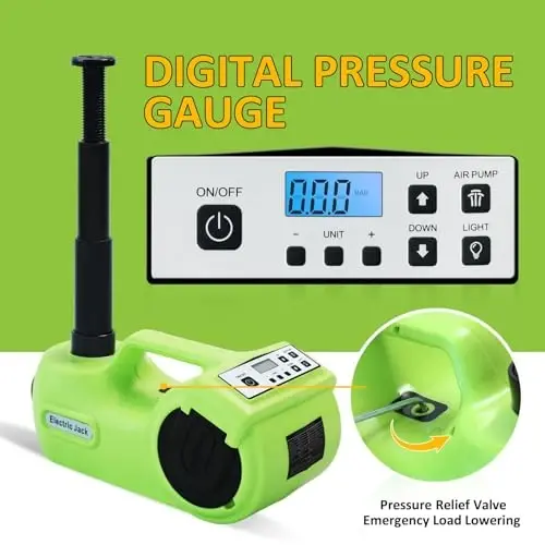 Simtamy Electric Car Jack Kit 5Ton 12V Car Jack Hydraulic (Lifting Range: 6.1-20.86 inch) with Impact Wrench & Inflator for SUV MPV Sedan Truck with LCD Tire Pressure Display - 3
