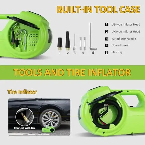Simtamy Electric Car Jack Kit 5Ton 12V Car Jack Hydraulic (Lifting Range: 6.1-20.86 inch) with Impact Wrench & Inflator for SUV MPV Sedan Truck with LCD Tire Pressure Display - 4
