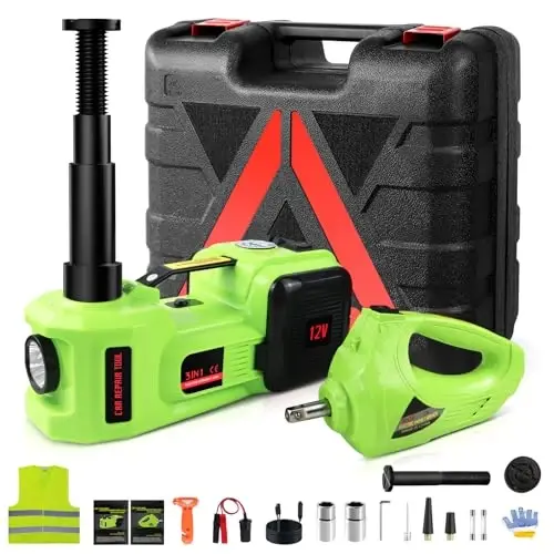 Simtamy Electric Car Jack Kit 5Ton 12V Car Jack(Lifting Range: 6.1~20.86 inch) with Impact Wrench Tire Inflator for SUV MPV Sedan Truck Change Tires Garage Repair and Emergency Tire Change - 1