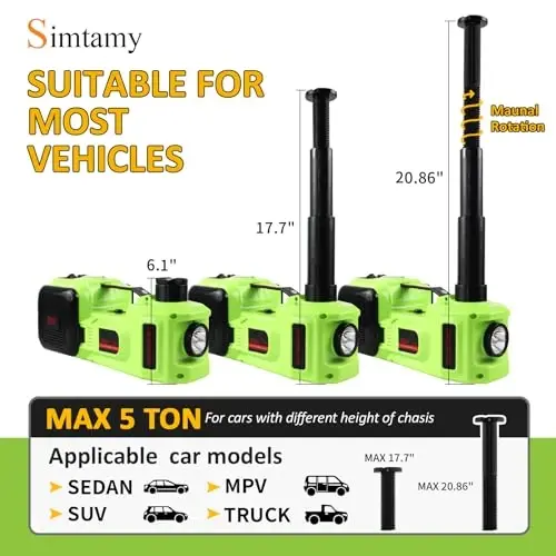 Simtamy Electric Car Jack Kit 5Ton 12V Car Jack(Lifting Range: 6.1~20.86 inch) with Impact Wrench Tire Inflator for SUV MPV Sedan Truck Change Tires Garage Repair and Emergency Tire Change - SIMTAMY (1)