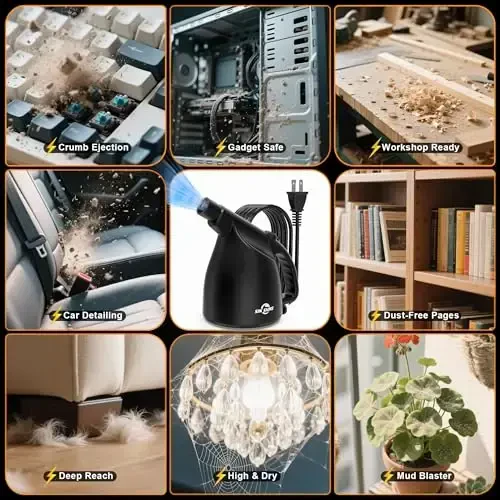 SIN SHINE Laptop, Kompyuter uchun siqilgan havo tozalagichi - 110000RPM Super quvvatli elektr havo tozalagichi chang, soch, bo'laklar, qoldiqlarni tozalash uchun, siqilgan havo ballonlari va bankalari o'rnini bosadi (Jet-Black) - 6