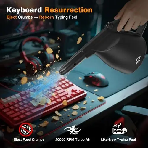 SIN SHINE Laptop, Kompyuter uchun siqilgan havo tozalagichi - 110000RPM Super quvvatli elektr havo tozalagichi chang, soch, bo'laklar, qoldiqlarni tozalash uchun, siqilgan havo ballonlari va bankalari o'rnini bosadi (Jet-Black) - 3