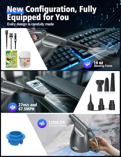 SIN SHINE - Compressed Air 4.0- Multi-Use Electric Air Duster for Cleaning Dust, Hairs, Crumbs, Scraps for Laptop, Computer, Replaces Compressed Air Cans & Canned Air (AD01-Silver) - 5