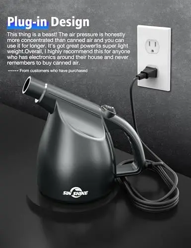 SIN SHINE - Compressed Air 4.0- Multi-Use Electric Air Duster for Cleaning Dust, Hairs, Crumbs, Scraps for Laptop, Computer, Replaces Compressed Air Cans & Canned Air (AD01-Silver) - 6