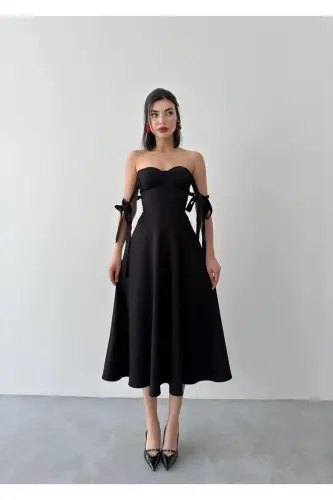 Sindirella Midi Atlas Elbise-siyah - 1