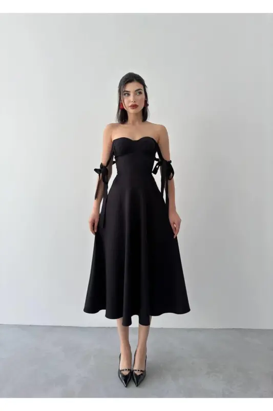 Sindirella Midi Atlas Elbise-siyah - 1