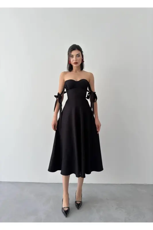 Sindirella Midi Atlas Elbise-siyah - 2