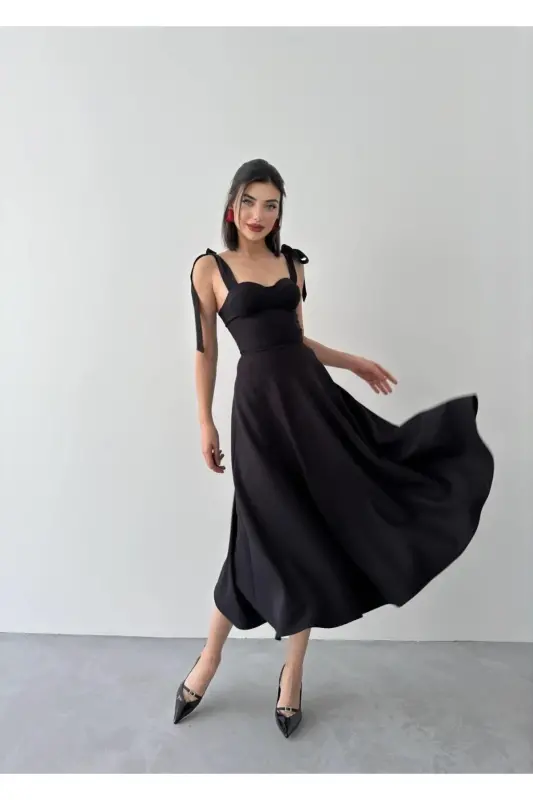 Sindirella Midi Atlas Elbise-siyah - 3