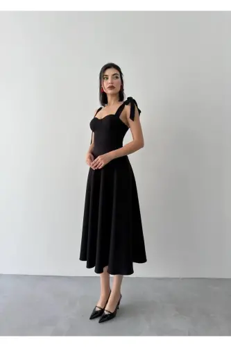 Sindirella Midi Atlas Elbise-siyah - 4