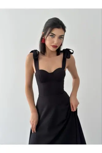 Sindirella Midi Atlas Elbise-siyah - 5