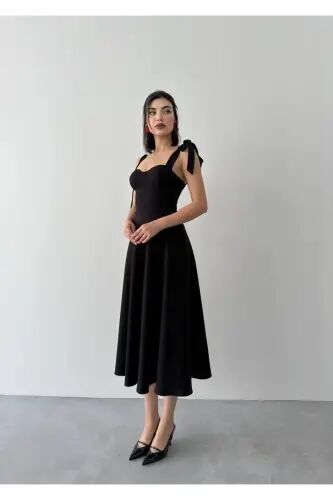 Sindirella Midi Atlas Ko'ylak - qora - 4