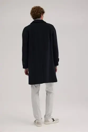 Синее шерстяное пальто Comfort Fit с воротником-стойкой для малышей - 4