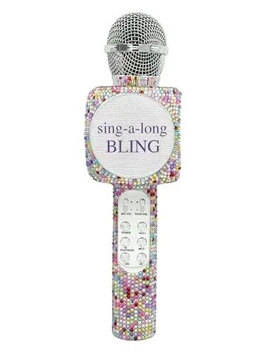 Sing-Along Bling Bluetooth Karaoke Microphone with LED for Karaoke Speaker | Rechargeable Bedazzled Microphone, Wireless Karaoke Microphone with LED Lights, SD Card Slot, Skip Tracks - Confetti Bling - WIRELESS EXPRESS