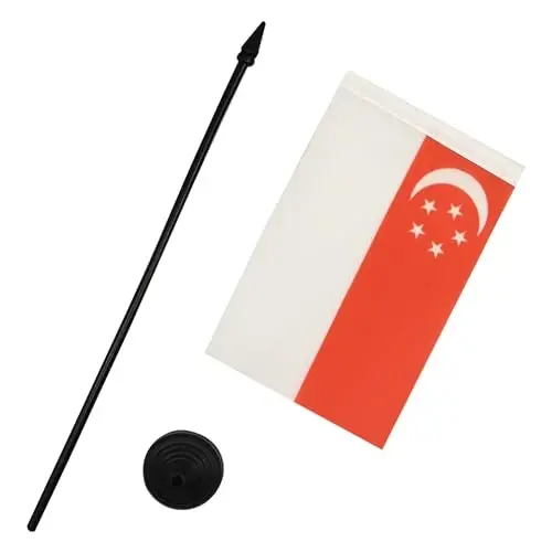Singapore Table Flag 4'' x 6'' - Singaporean Desk Flag 15 x 10 cm. - Black plastic stick and base - AZ FLAG - 4