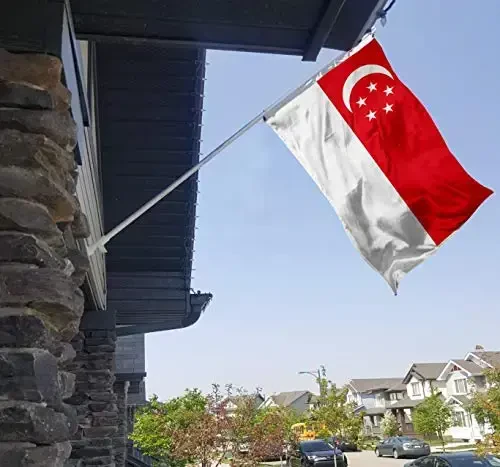 Singapore Flag Large 3x5 Ft, Moderate-Outdoor Both Sides 100D Polyester,Canvas Header and Double Stitched - Brass Grommets for Easy Display, 3' x 5' Singaporean Flags - 6