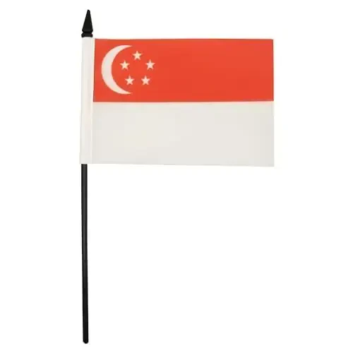 Singapore Table Flag 4'' x 6'' - Singaporean Desk Flag 15 x 10 cm. - Black plastic stick and base - AZ FLAG - AZ FLAG (1)