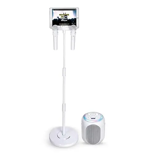 Singing Machine Portable Karaoke Machine for Adults & Kids with 2 Wireless Microphones, Home Stage (White) - Built-in Karaoke Speaker, Bluetooth with LED Lights - Karaoke System with Voice Enhancer 