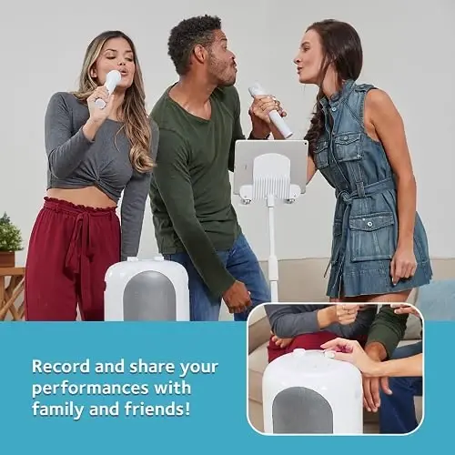 Singing Machine Portable Karaoke Machine for Adults & Kids with 2 Wireless Microphones, Home Stage (White) - Built-in Karaoke Speaker, Bluetooth with LED Lights - Karaoke System with Voice Enhancer - 4
