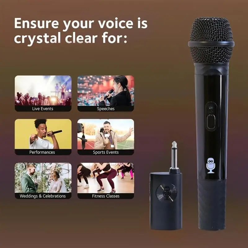 Singing Machine Portable Wireless Microphone (Black) - Premium Unidirectional Wireless Mic for Singing, Speeches & Events - Cordless Mic Compatible with Karaoke Machines, Computers, PA Systems & More - 2
