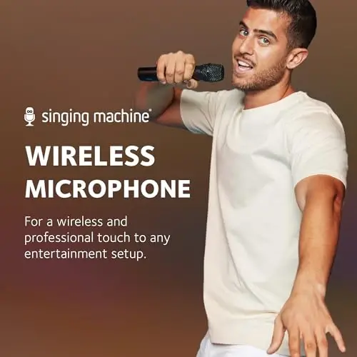 Singing Machine Portable Wireless Microphone (Black) - Premium Unidirectional Wireless Mic for Singing, Speeches & Events - Cordless Mic Compatible with Karaoke Machines, Computers, PA Systems & More - 5