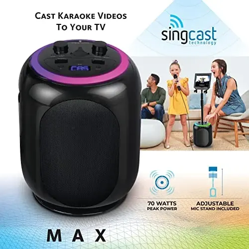Singing Machine SingCast MAX Bluetooth Video Casting Karaoke Machine, Party Speaker, Microphone, 22 Voice Effects, Pitch Correction, Lights, Stand, 35W Sound for PA System Function for Adults & Kids - 4
