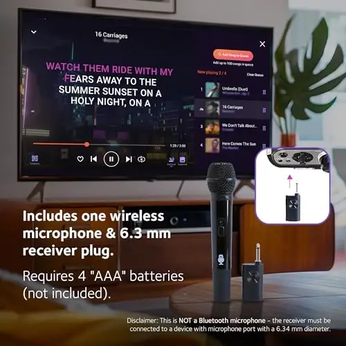 Singing Machine Portable Wireless Microphone (Black) - Premium Unidirectional UHF Wireless Mic for Singing, Speeches & Events - Cordless Mic Compatible with Karaoke Machines, PA Systems & More - 3