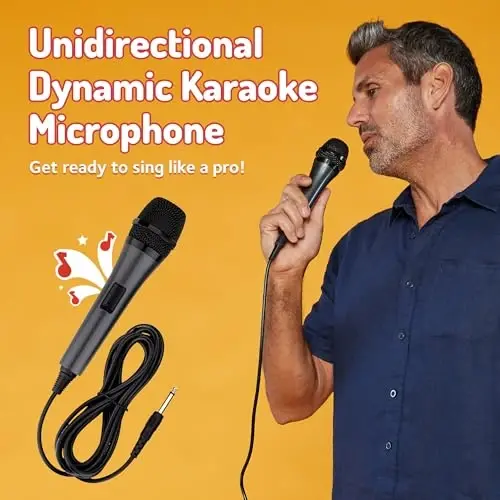 Singing Machine Wired Microphone for Karaoke, (Black) - Unidirectional Dynamic Vocal Microphone - Plug-in Microphone for Karaoke Machine, AMP, & Speaker - Mic for Singing, Public Speaking, & Parties - 2