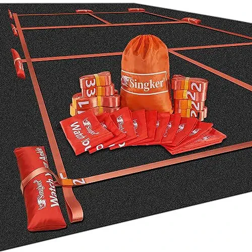 Singker Ko'chma Piklbol Maydonini Belgilash To'plami, Innovativ, Shamoldan Himoya Qilish Uchun 10 ta Fermuarli Qum Xaltasi, Vaqtinchalik Piklbol Chegara Chiziqlari, 8 ta Neylon Tasmalar, Tor Dahil Qilinmagan - 1