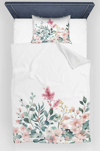 Single Bed Printed Decorative Bedspread with Pillow Set, Floral Pattern 