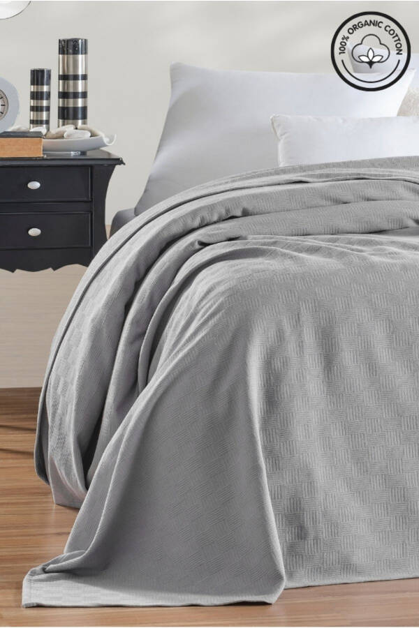 Single Bedspread %100 Cotton Small Checked Pattern Hotel Type Luxury Bedspread White - 7