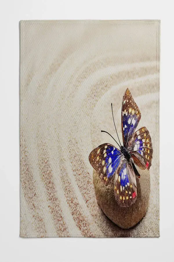 Single Bedspread Duvet Set with Yellow Beach Pattern and Blue Butterflies - 4