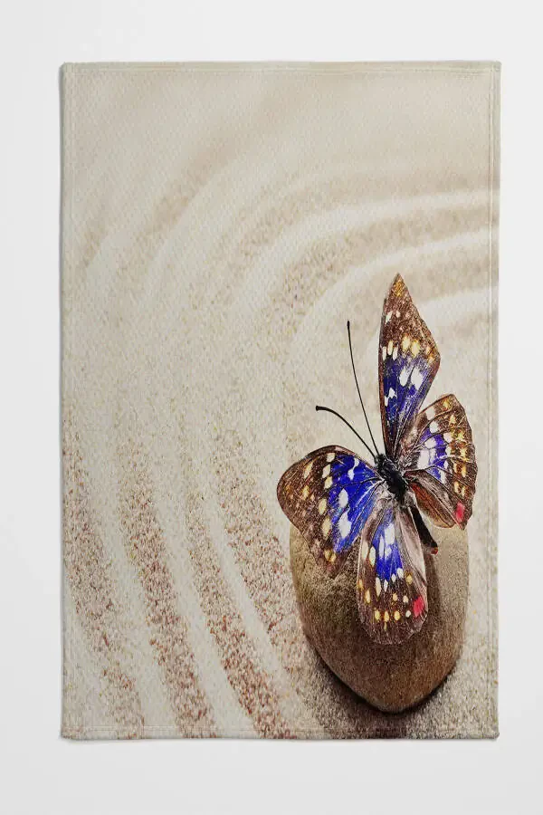 Single Bedspread Duvet Set with Yellow Beach Pattern and Blue Butterflies - 2