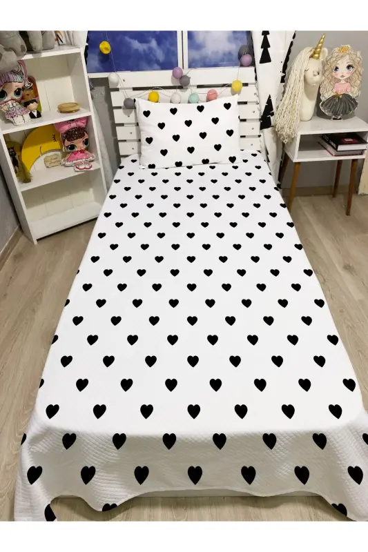 Single Black Heart Piqué Set-BLACK - 1