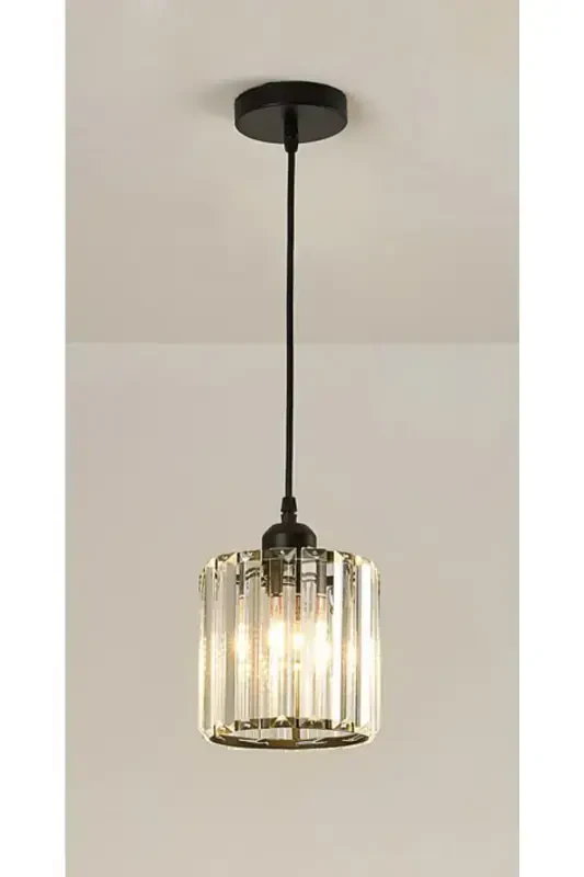 Single Black Pendant Y-12 (PLAF.TESİSAT) Crystal Stone Chandelier - 1