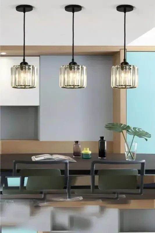 Single Black Pendant Y-12 (PLAF.TESİSAT) Crystal Stone Chandelier - 2