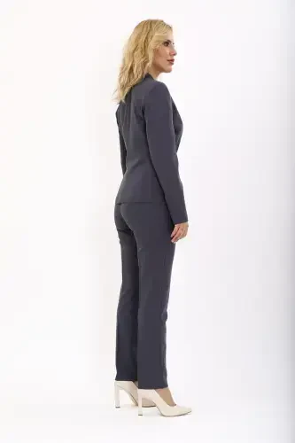 Single-Button Blazer & Cigarette Trousers Suit - Charcoal - 4