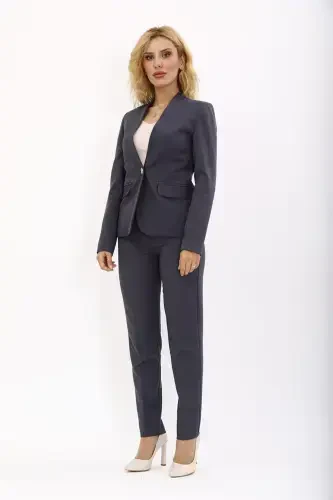 Single-Button Blazer & Cigarette Trousers Suit - Charcoal - 5