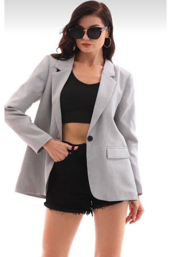 Single Button Blazer Jacket - 2