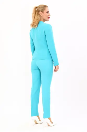 Single Button Classic Jacket & Slim Fit Pants-Turquoise-Turquoise - 4