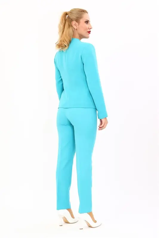 Single Button Classic Jacket & Slim Fit Pants-Turquoise-Turquoise - 4