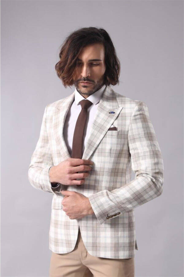 Single Button Wide Peak Lapel Cream Jacket - Wessi - 1