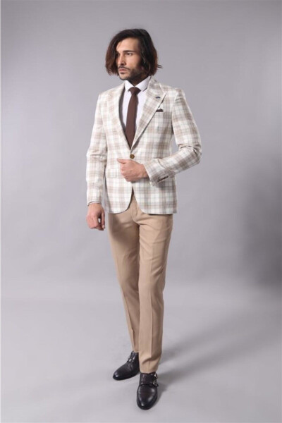 Single Button Wide Peak Lapel Cream Jacket - Wessi - 3
