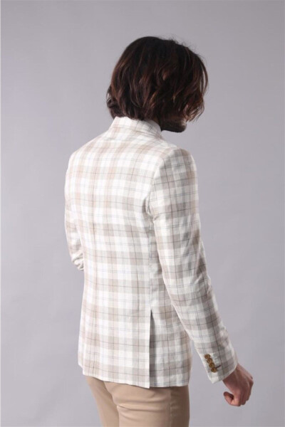 Single Button Wide Peak Lapel Cream Jacket - Wessi - 4