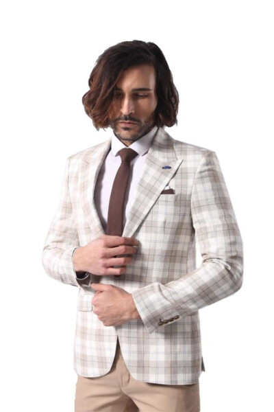 Single Button Wide Peak Lapel Cream Jacket - Wessi - 5