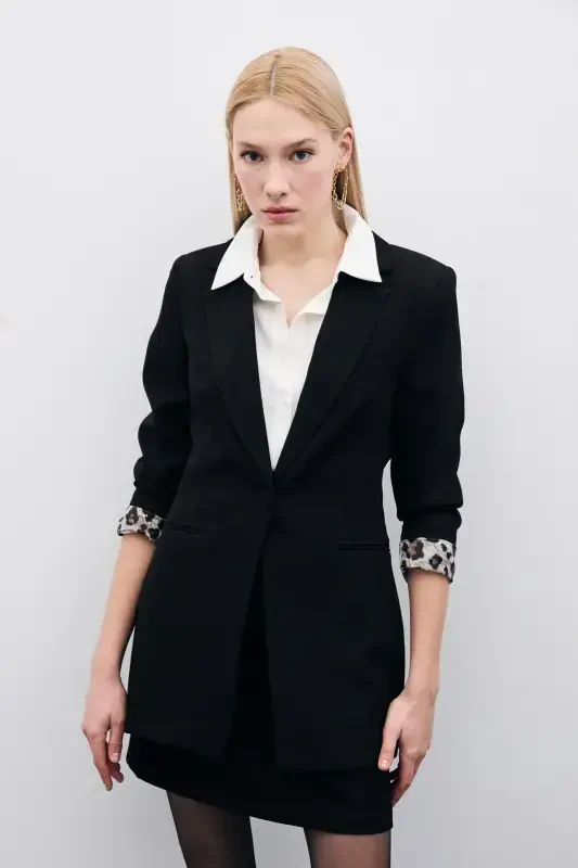 Single Collar Classic Jacket - Black-BLACK - SATEEN