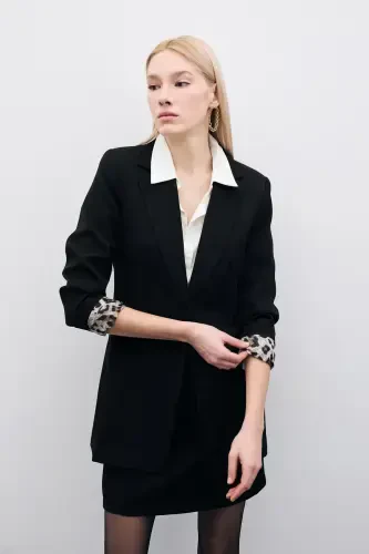 Single Collar Classic Jacket - Black-BLACK - 3
