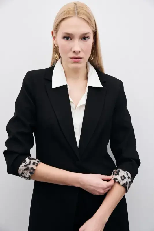 Single Collar Classic Jacket - Black-BLACK - 5